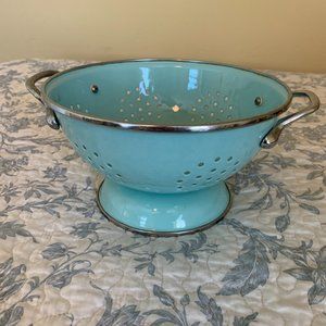 Vintage Enamel Turquoise Colander
